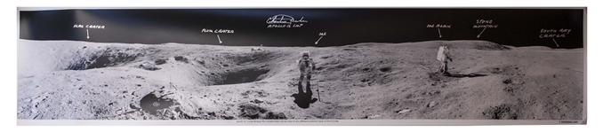 Charlie Duke Signed 40'' Panoramic Photo of the Lunar Surface During the Apollo 16 Mission
